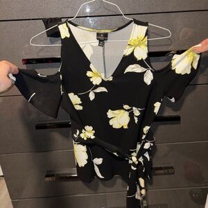 Black and Yellow Off The Shoulder Floral Blouse
